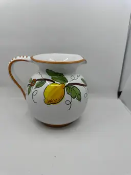 Hand-painted Deruta Italian pitcher with lemons and grapes