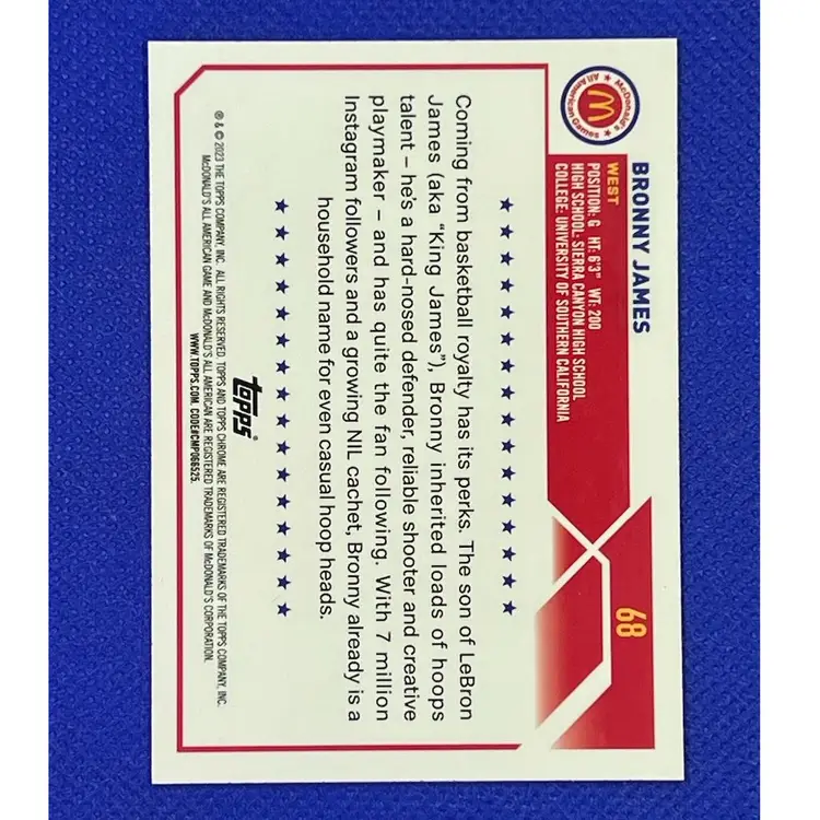 Bronny James 2023 Topps Chrome Ray Wave Refractor McDonalds All American West 69