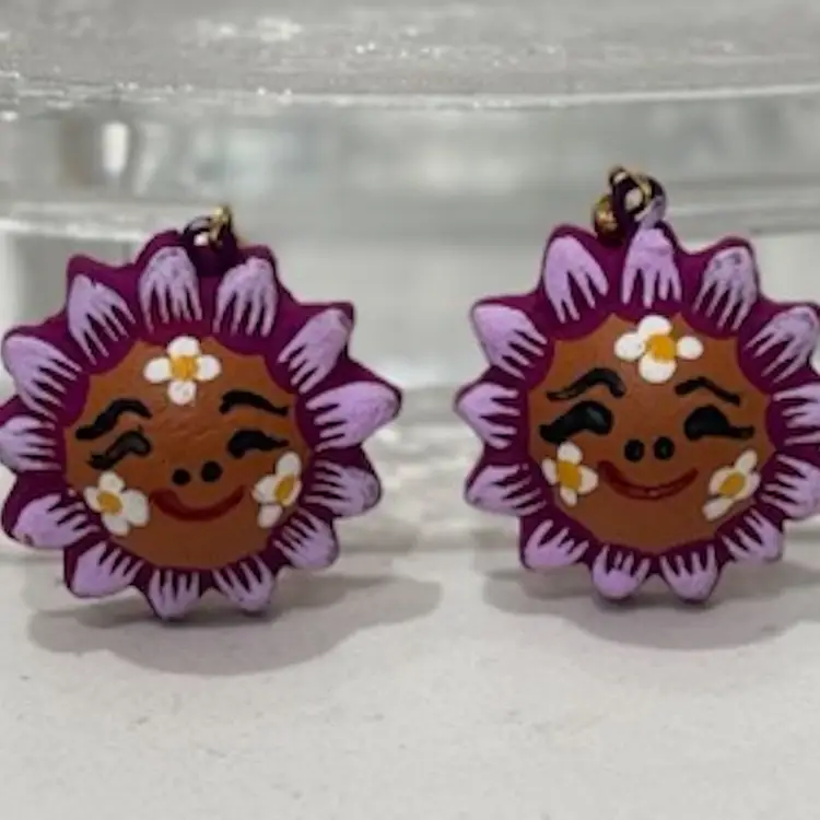 Talavera Mexican Pottery Purple Smiling Face Earrings