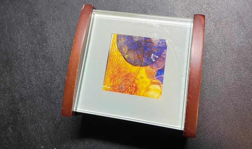 Set of 4 "Swing" Glass Coasters in a Wood Tray