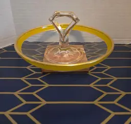 MCM Glass Tidbit Tray.  Yellow and Gold Rim.