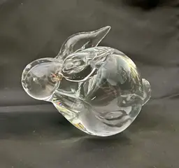 Art Glass clear Crystal Bunny Rabbit Paperweight Figurine