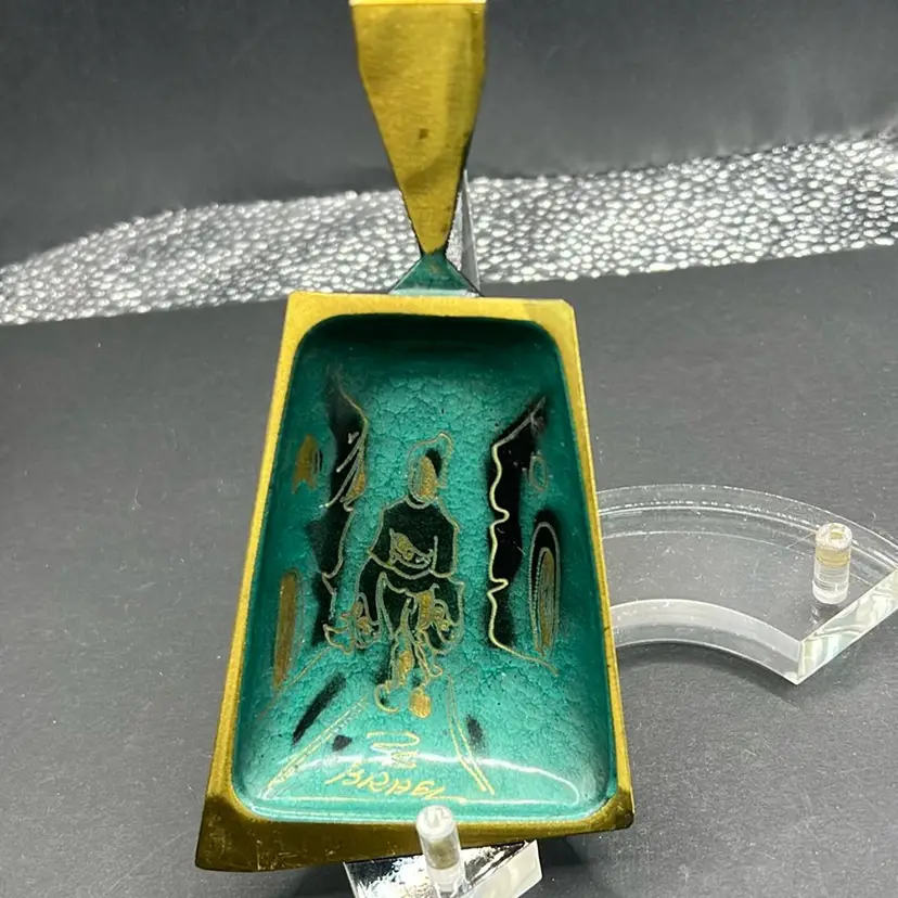 Oppenheim Israel enameled tray, 5” Long By 2.5”w, Marking On Back