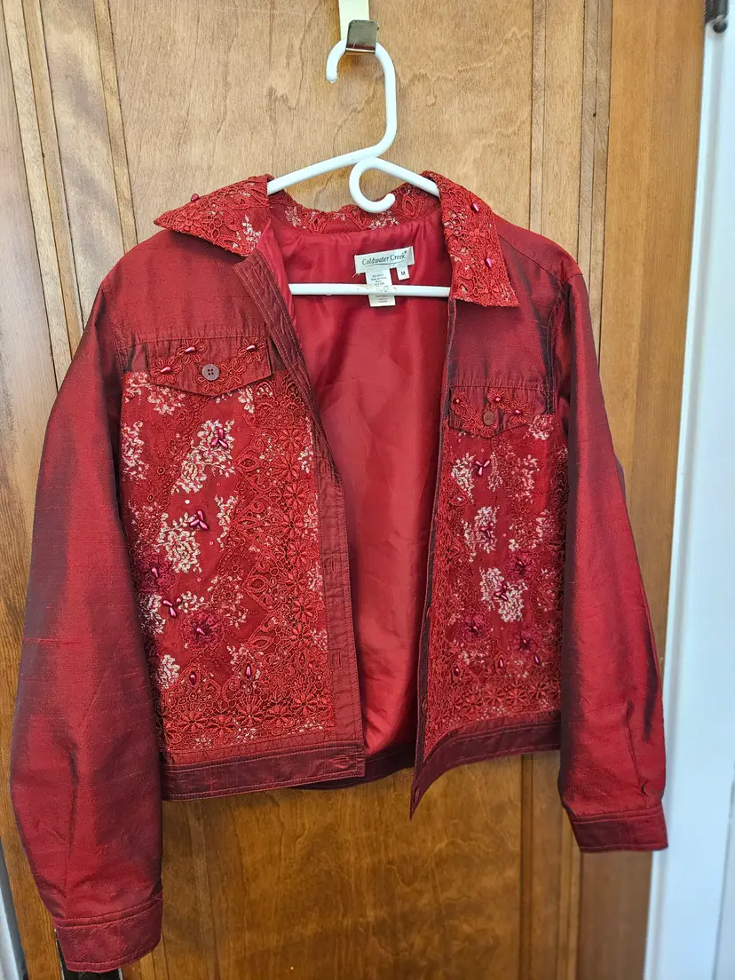 Cold Water Creek Marroon Beaded Jacket, M