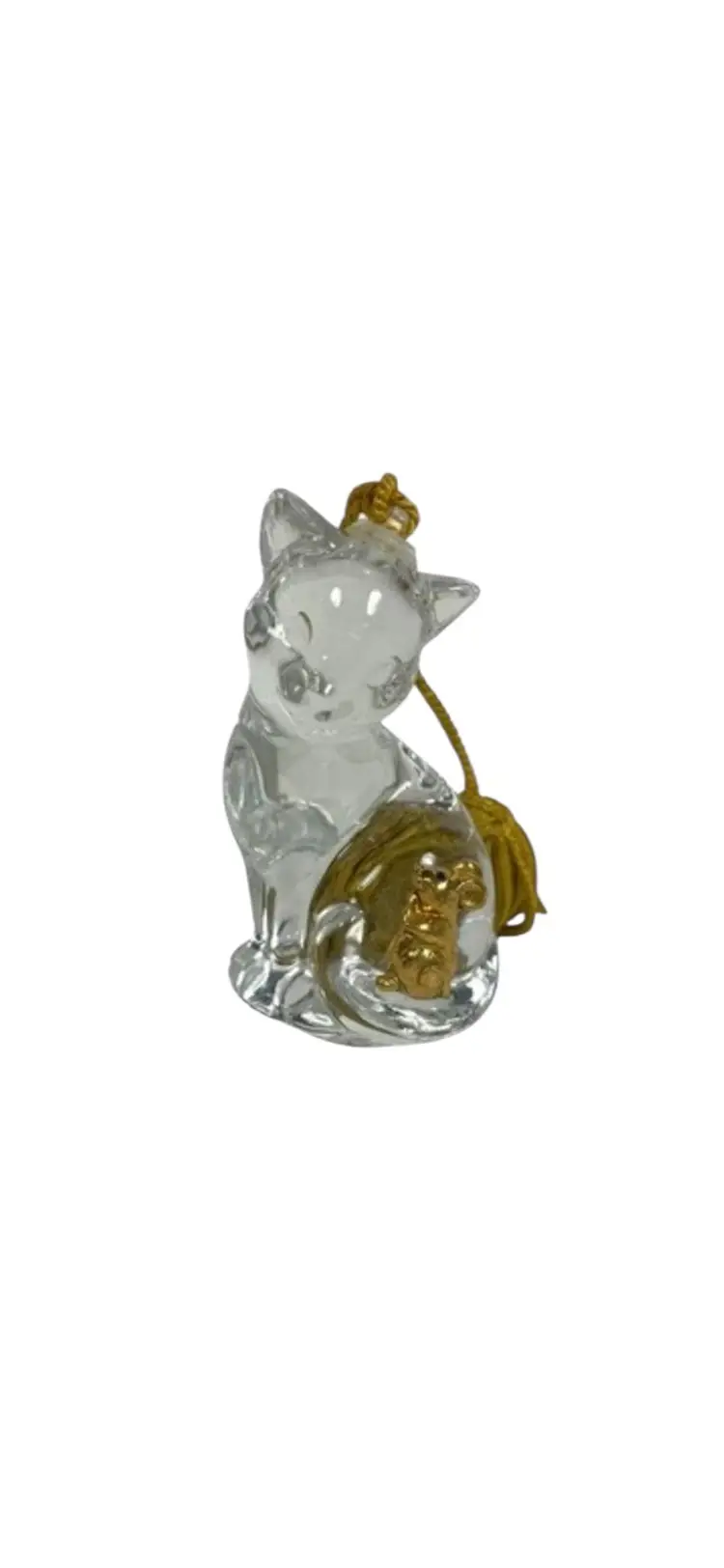 Clear Glass Cat With Gold Mouse Figurine Ornament Czech Glass