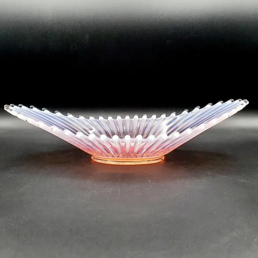 Vintage Fostoria Heirloom Pink Opalescent Ribbed Console Boat Dish Bowl