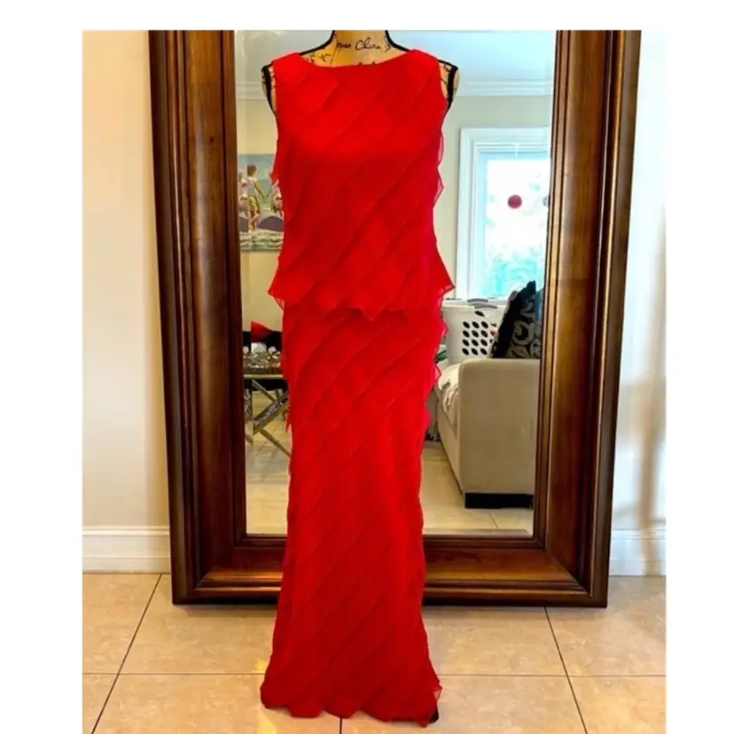 Vintage Victor Costa Draped Chiffon 2 pc Evening Gown Size 8