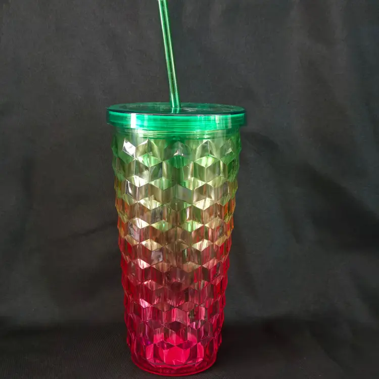 Acrylic Tumbler Green Yellow Pink Smooth Diamond Tumbler 20oz