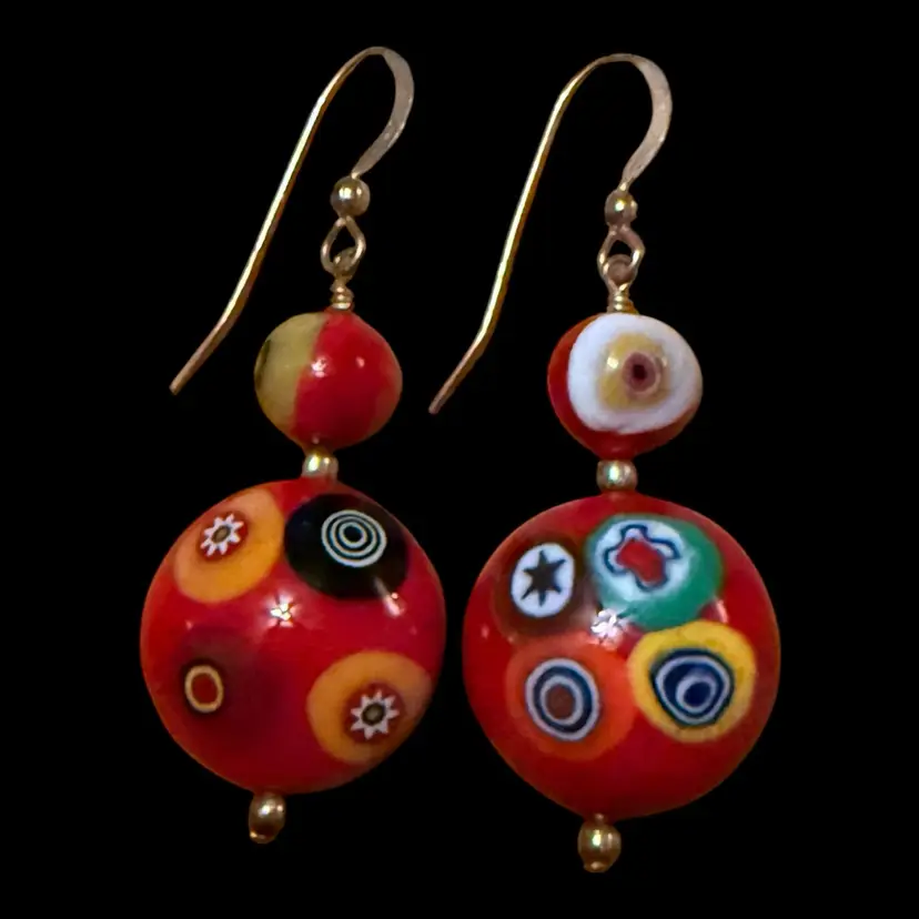 Murano Glass Millefiori Pierced Earrings 1.75β