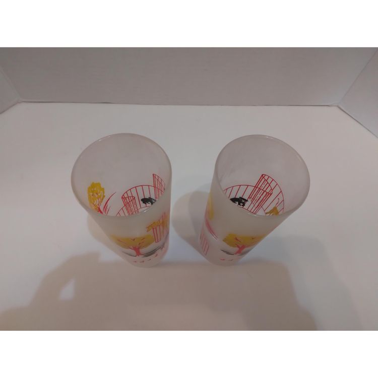 Vintage Federal Glass 6 3/4 -inch Frosted Circus Tumblers/Highball Set of 2