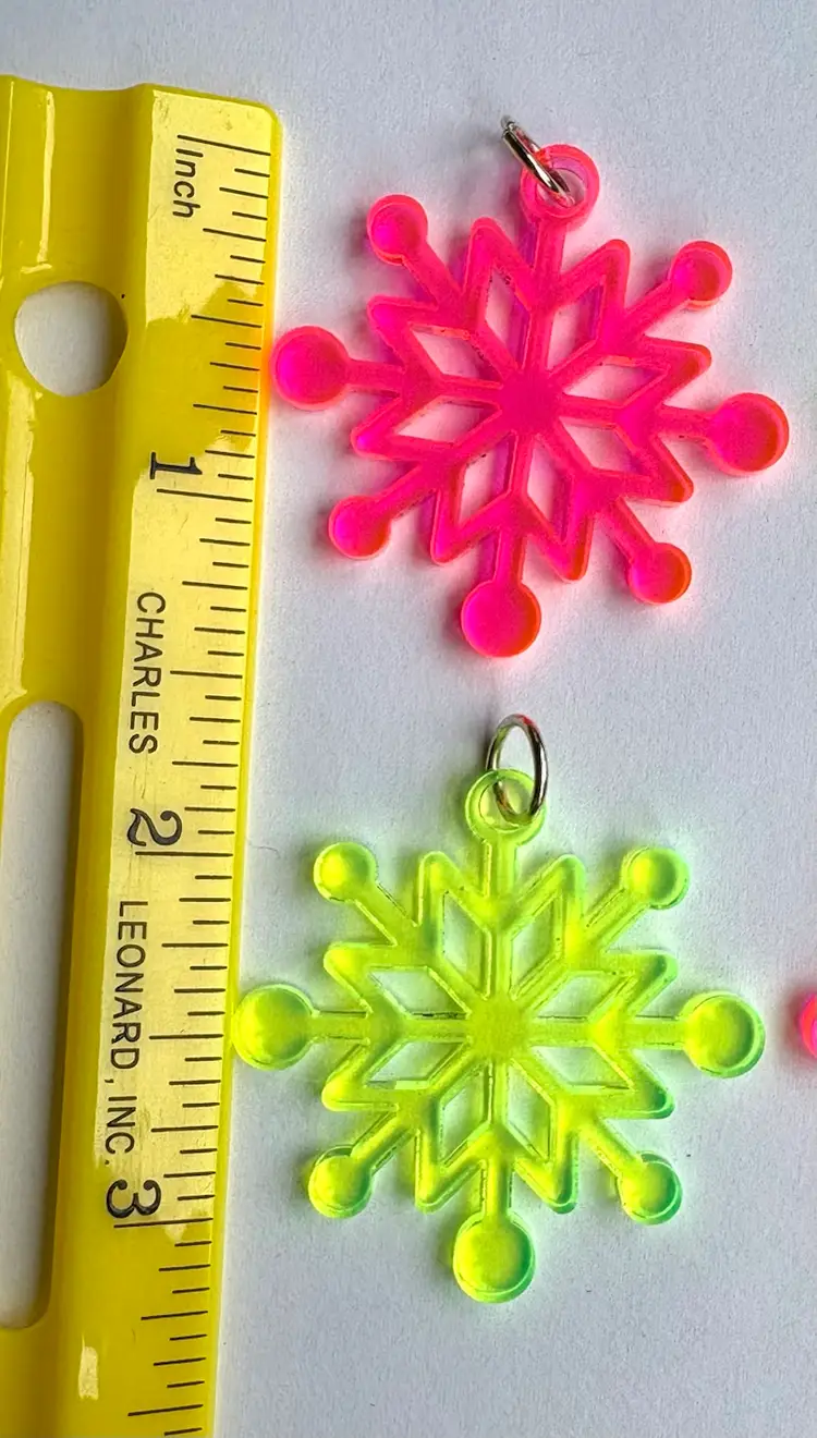 6 Acrylic Snowflake Pendants Neon
