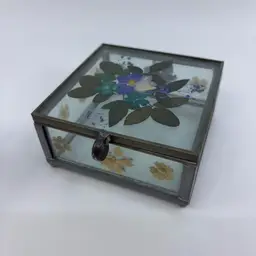 Burnes Of Boston Stained Glass Dried Flower Trinket Box 4x4 2H