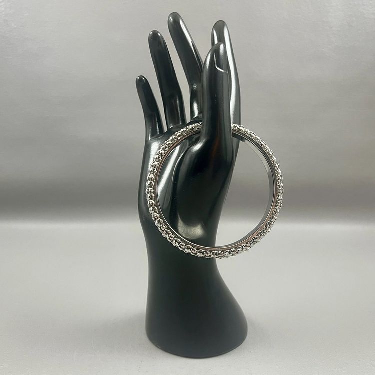Silver Tone Metal Mesh Bangle Bracelet Textured Chunky 3" Retro