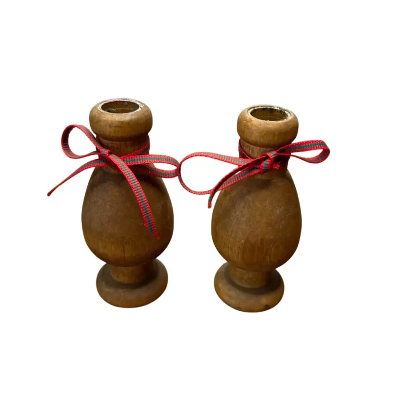 Vintage 3 1/4” Wooden Candle Holders