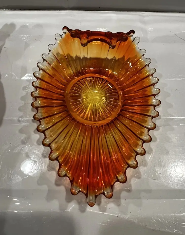 FOSTORIA Heirloom Bittersweet Orange Curved Glass Bon Bon Candy Dishes