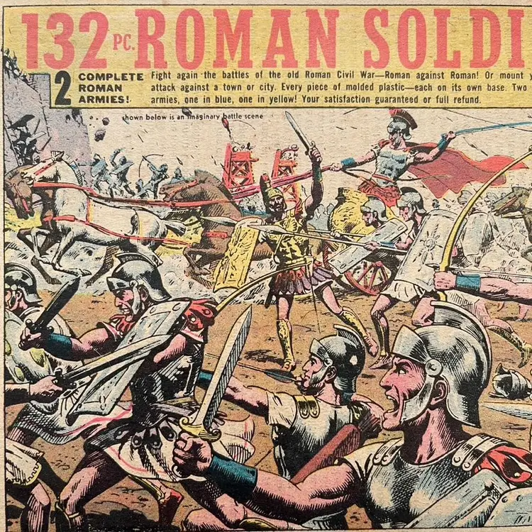 Roman Soldiers Set Army Men Toys Print Ad Civil War Battle Scene Vintage 1970s