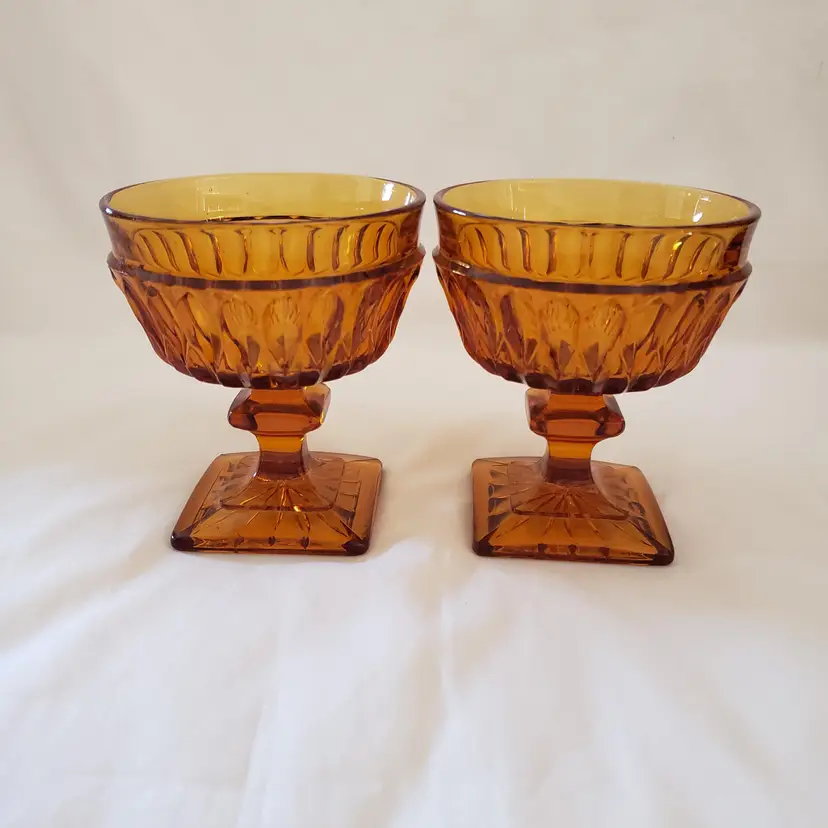 Mount Vernon Short Glass Amber INDIANA GLASS Sherbet Dessert Dish - Set Of 2 Vintage