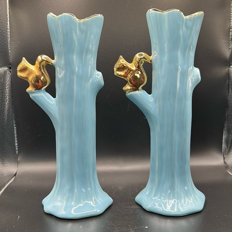 Vintage tree, trunk, and squirrel ceramic vase