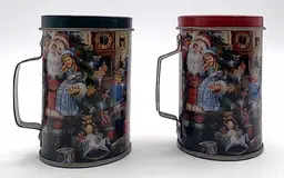 Tin Santa Christmas Holiday Tree Scene Salt And Pepper Shakers Red Green