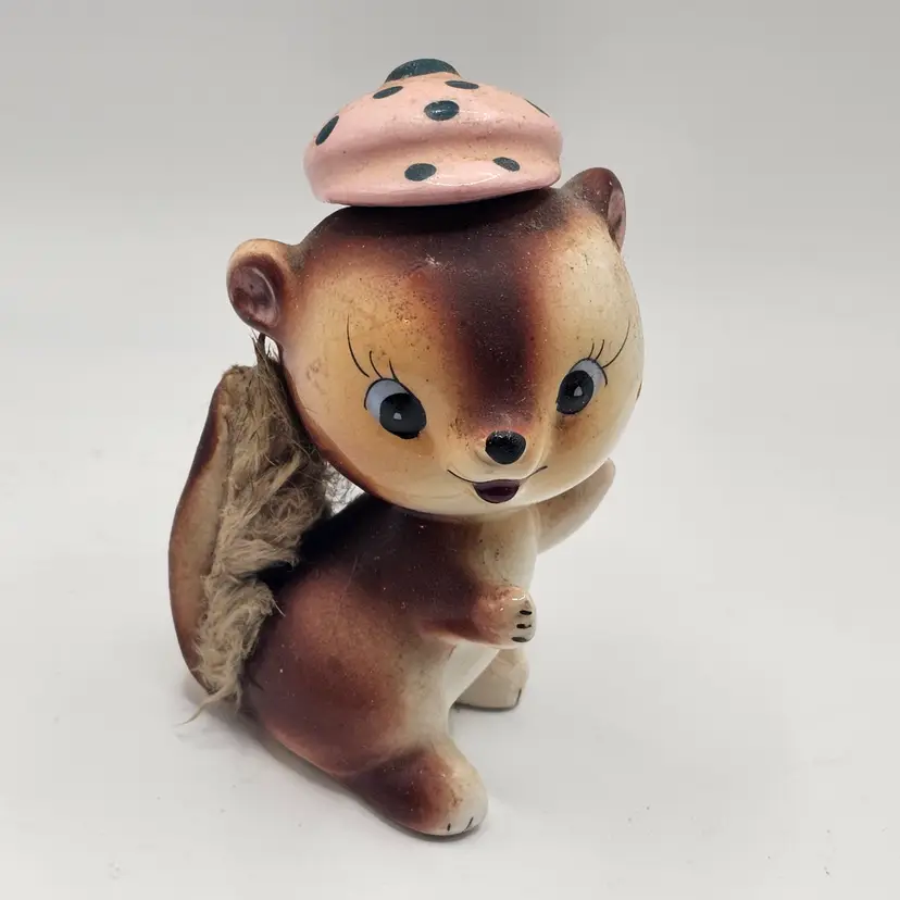 Ucagco squirrel Figurine Vintage hat with fury tail Japan Kitschy