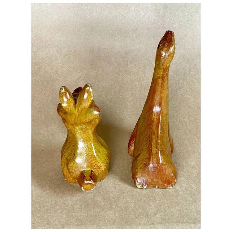 MCM Faux Wooden Rabbit Seal  Animal Figurines Red Rhinestone Eye Whiskers