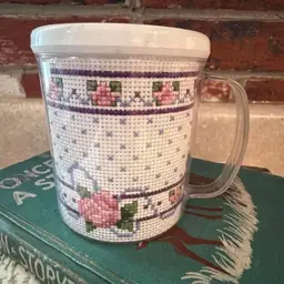 Needlepoint Covered Plastic Mug
