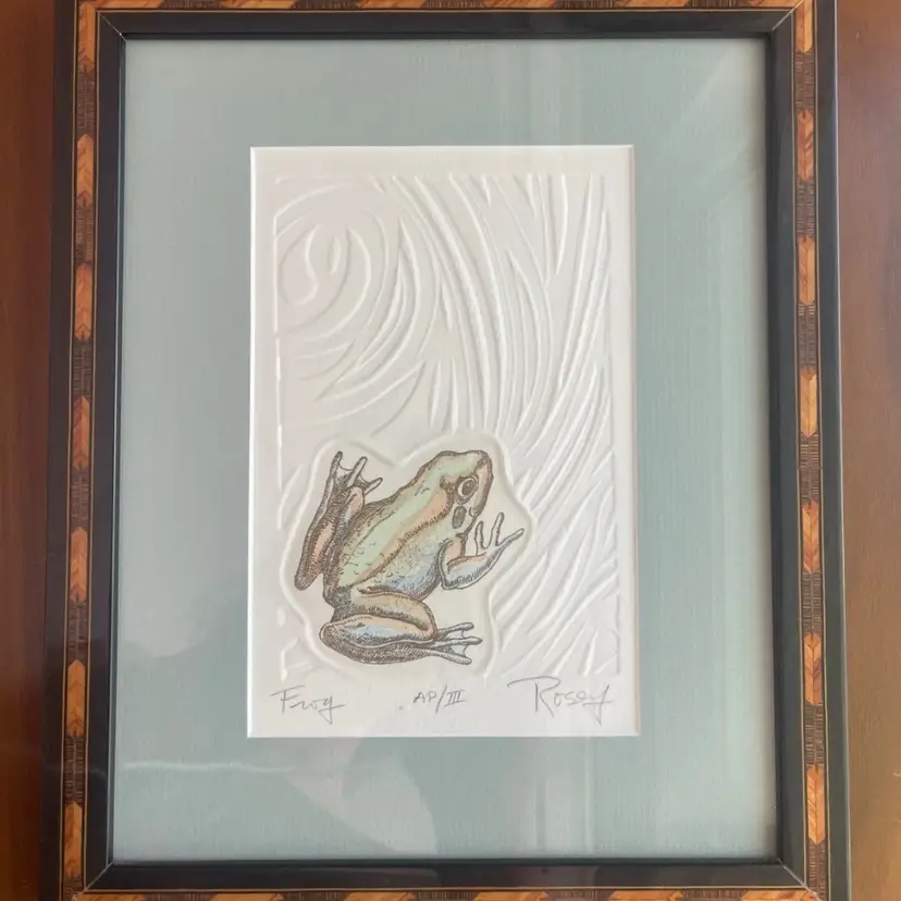 Original signed artist proof Intaglio etching “Frog” by Rosey, Excellent Condition, 11x9”