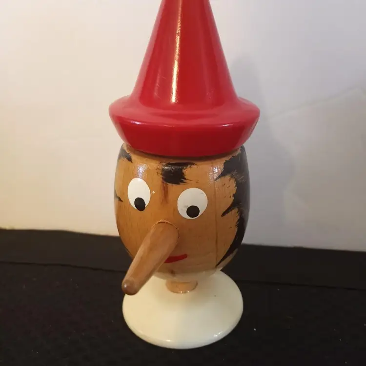 Vintage Italian Handmade Wood Pinocchio Nutcracker With Screw Down Nut Cracker, 1991