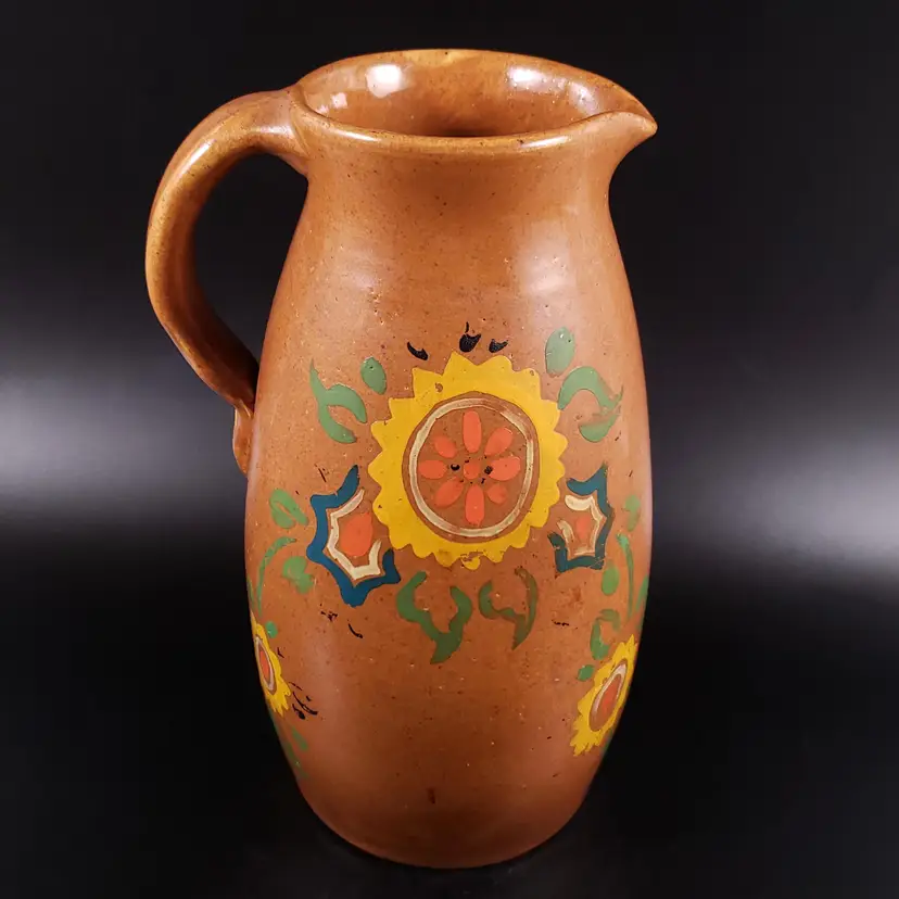 Vintage KAMO Hand Thrown Primitive Country Style Floral STONEWARE Pottery JUG