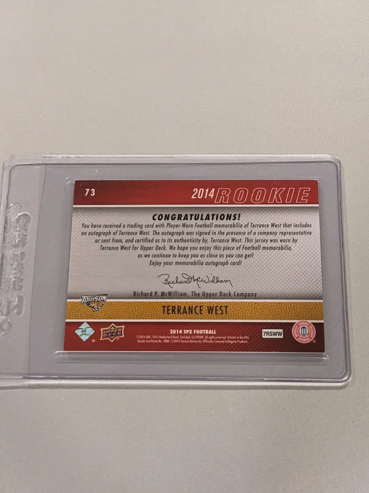 Terrance West 2014 SPx - 393/425 Rookie Auto Game-Worn Patch  #73
