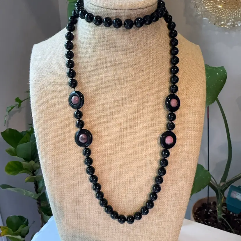 Glass And Rhodonite 34”Necklace