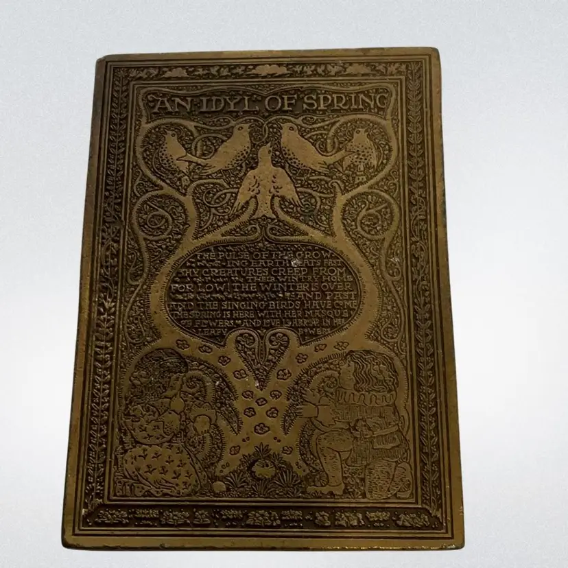 An Idyl Of Spring Brass Buckle Bergamot 1973 VTG Poem 2.75" x2"