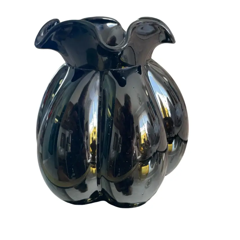 Art Glass Bulbous Vase Black Glass Good One
