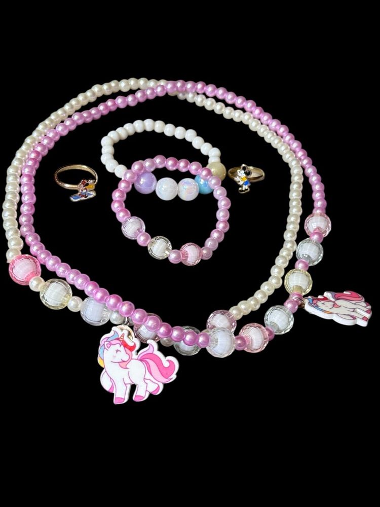 Adorable Little’s Lot - 2 Unicorn Necklaces - 2 Bracelets - 2 Adjustable Disney Rings