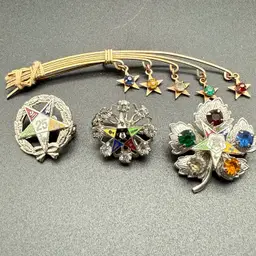 Vintage Lot Of 5 OES Order Of Eastern Star Pins Lapel Brooch Masonic Silver Tone