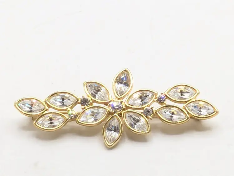 Vintage Monet Gold Tone Flower Rhinestone Brooch