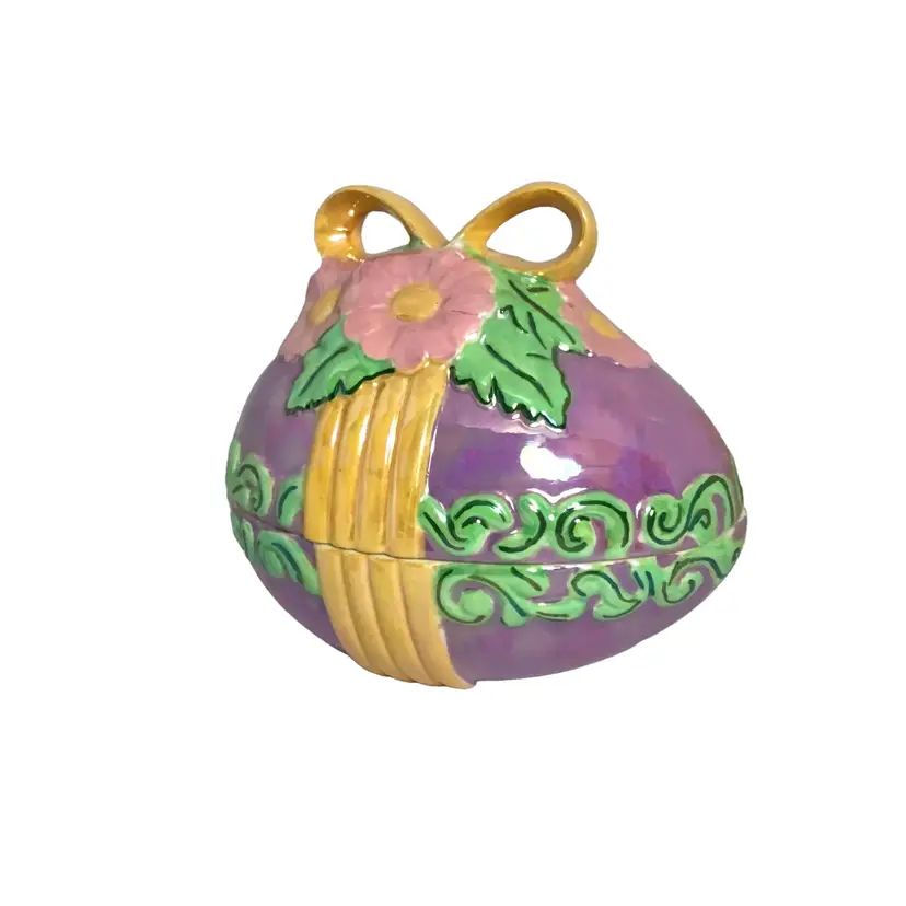 #01 Charming Vintage Ceramic Easter Egg Trinket Box with Floral Accents