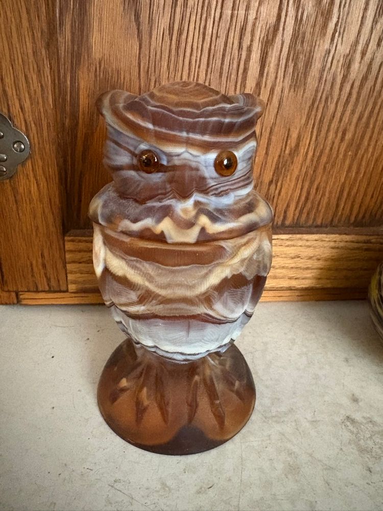 Imperial Slag Glass Owl trinket box