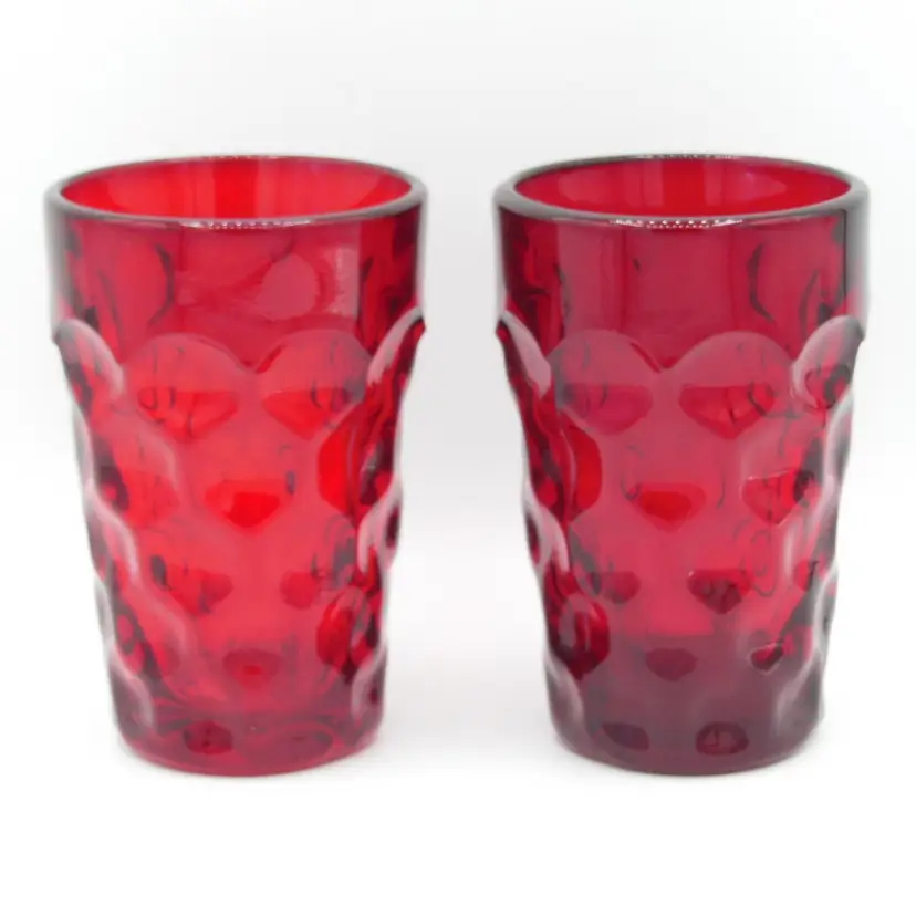 Vintage Pair PROVINCIAL RUBY Flat Juice Glasses, By Imperial Glass-Scarce