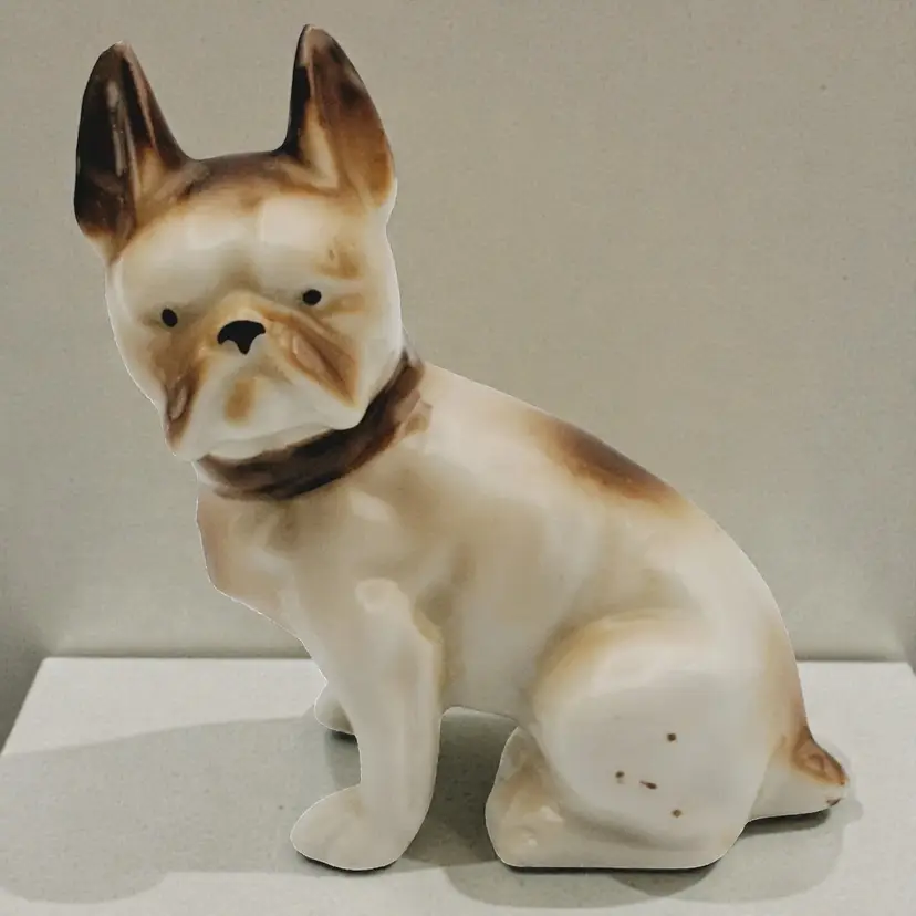 Vintage French Frenchie Bulldog White w/ Tan Markings Japan Porcelain Figurine