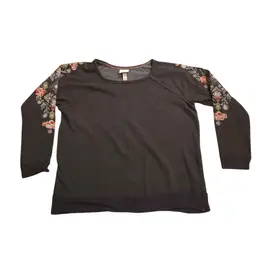 Knox Rose Embroidered Floral Boho Sleeve Sweatshirt Gray Size L Relaxed