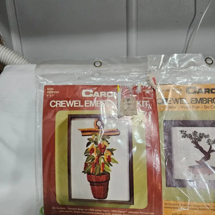 SOLD             Vintage Granny Core Rare Caron Crewel Embroidery  Kits