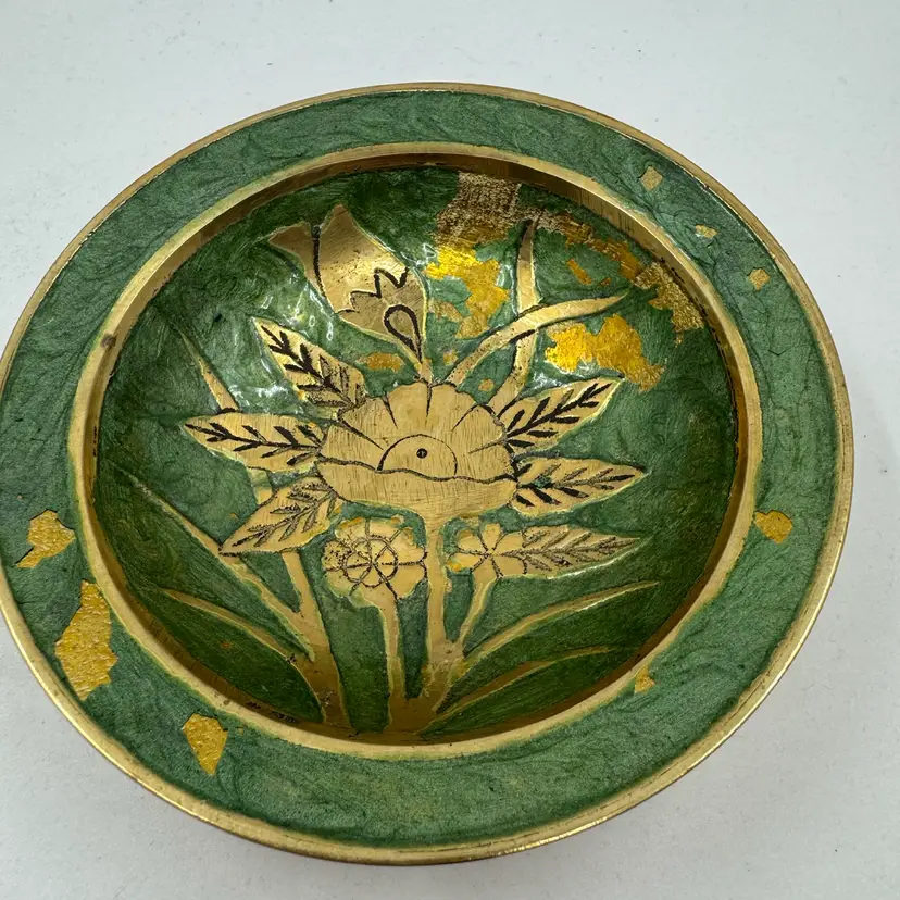 Enameled Brass Dish, Enamel Loss As Pictured