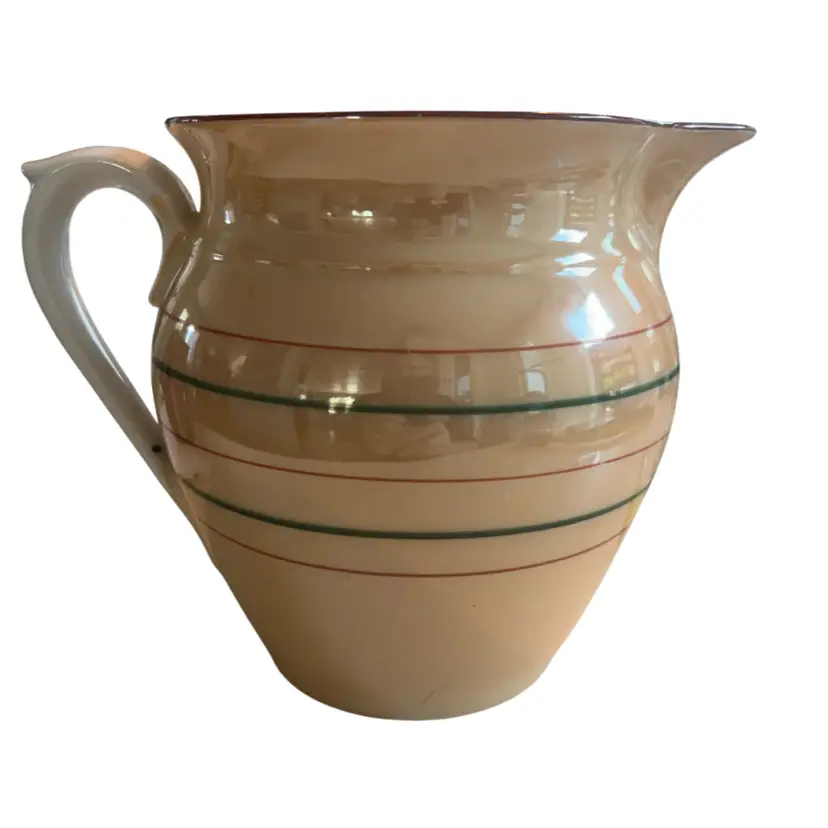 Lustreware Pitcher from Czechoslovakia Gold Lustre with Red and Green Bands