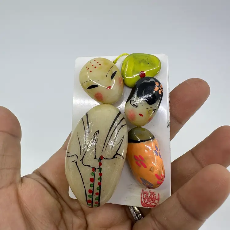 Japanese Kokeshi Rock Art Wall Hanging.