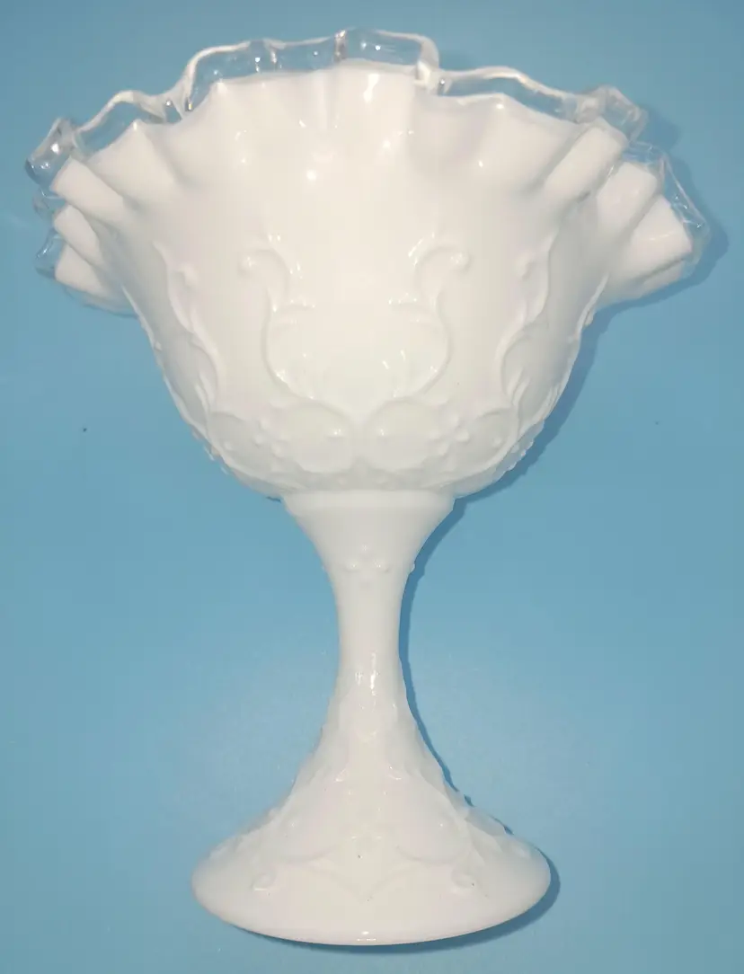 Fenton Silver Crest, Spanish Lace Milk Glass, Compote/ Candy Dish.