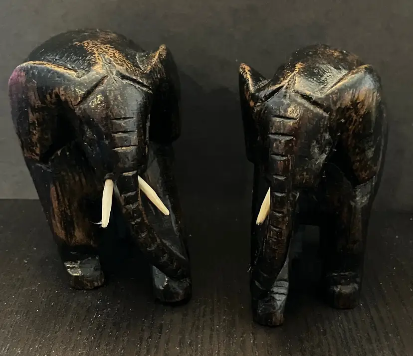 VTG Hand-carved dark wood elephant figurines Lot of 2