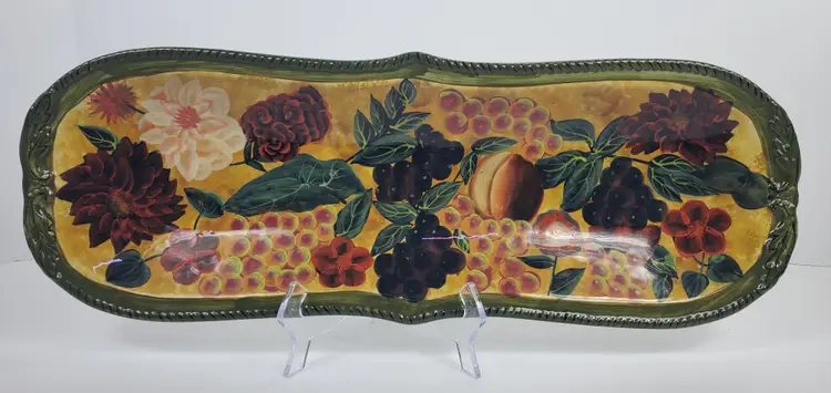 Raymond Waites Renaissance Large Fish Serving Tray  Hand Painted Fruit and Floral Design by Certified International