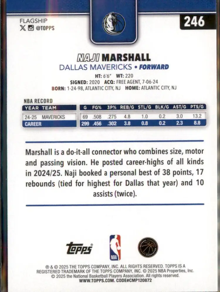 2025-26 Topps #246 Naji Marshall - (135) - Dallas Mavericks