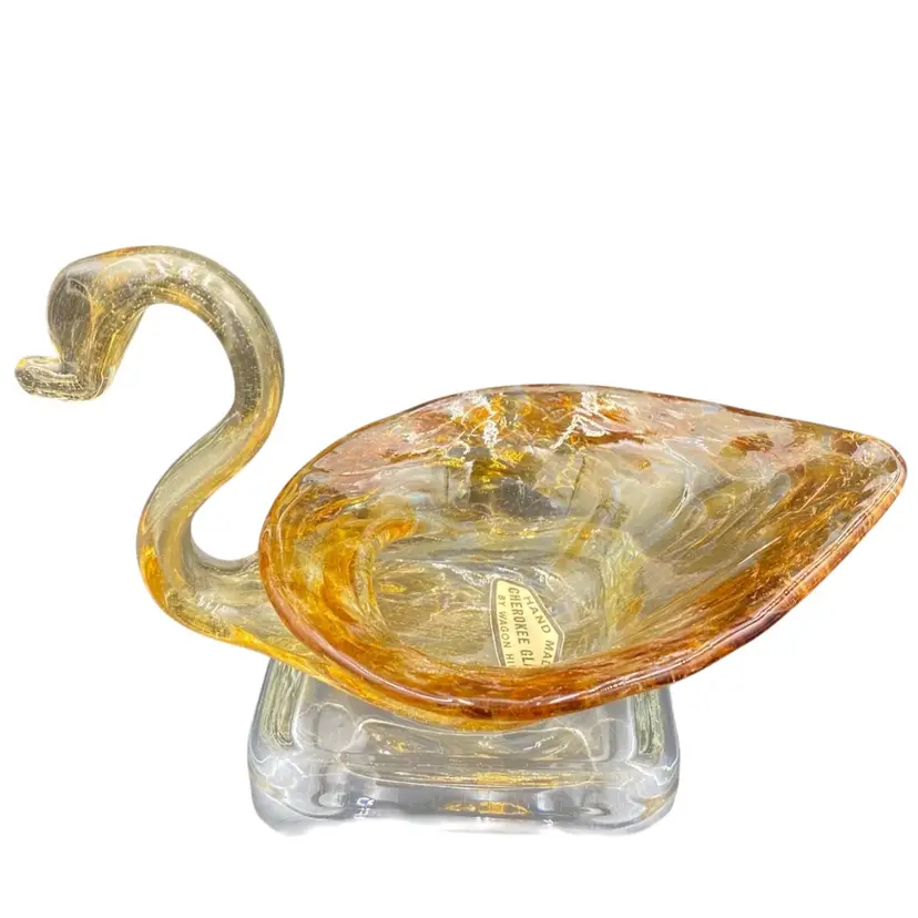 Vintage Hand Blown Amber Swan, Cherokee Glass By Wagon Hill, 3.5" H x 6.25" L